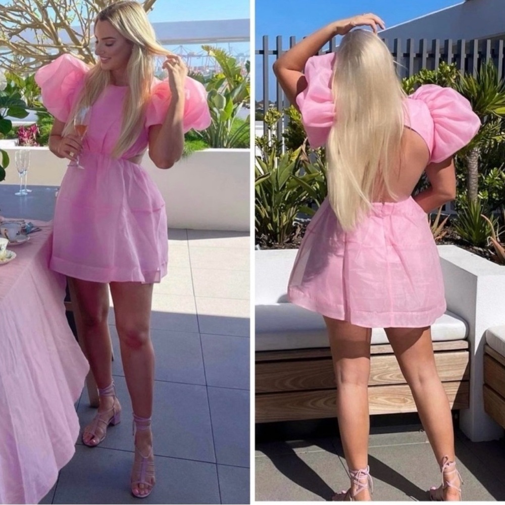 Aje Simplicity Puff Sleeve Cut Out Backless Mini Dress Ballet Pink Size 4 EUC - Picture 3 of 10